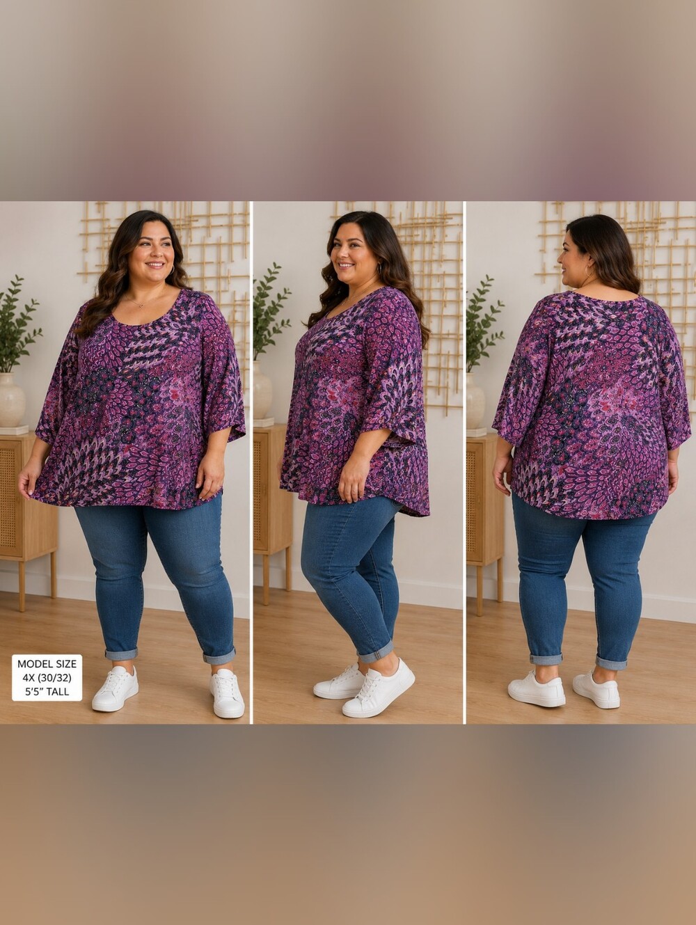 Catherines 4x Purple Printed V-Neck Tunic Top